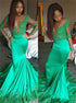Mermaid Long Sleeves V Neck Satin Appliques Prom Dresses LBQ3421